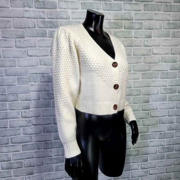 Lulus Womens S Warming Up to You‎ Off White Knit Cropped Cardigan Sweater - Picture 4 of 7